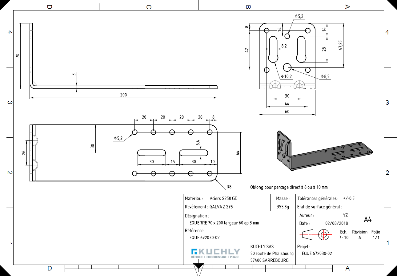 Kuchly SA Angle bracket 90° 60 x 70 x 200 x 3